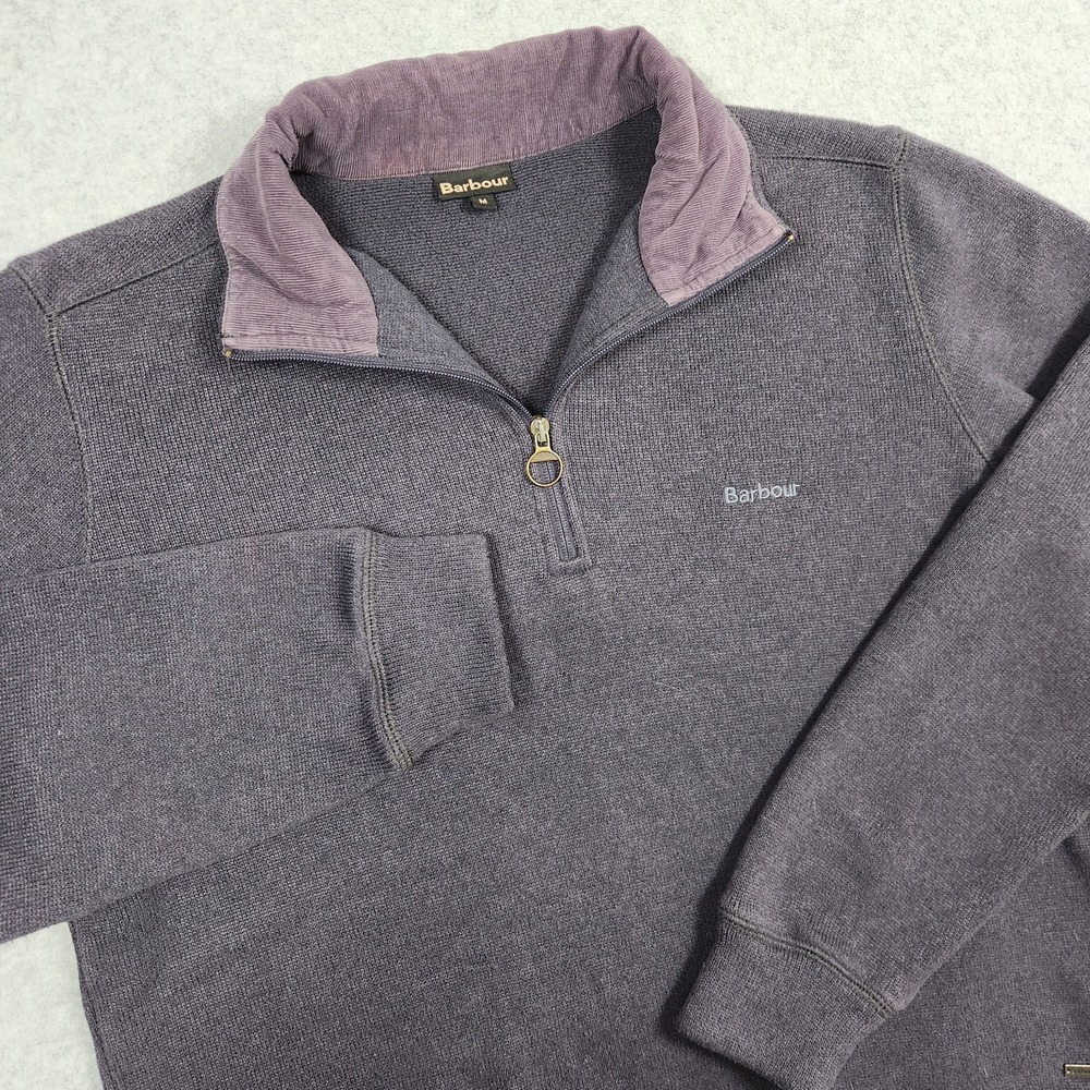 Barbour Sweatshirt Mens Medium Blue 1/4 Zip Pullover Corduroy Collar